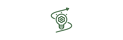 Icon Innovation Eine Grafik aus einer Glühlampe mit einem Zahnrad und einem Pfeil, der "Innovation" bildlich darstellen soll