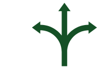 Icon für Diversifizierung Es ist ein Icon zu sehen, bestehend aus 3 Pfeilen die aus dem selben Ursprung entstehen und aber in verschiedene Richtungen verlaufen