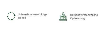 Icons Unternehmensnachfolge und betriebswirtschaftliche Optimierung Es sind 2 Icons abgebildet. Zum einen ein Kreis aus Pfeilen sinnbildlich fuer die Unternehmensnachfolgeplanung und eine Rakete die abhebt, sinnbildlich fuer die betriebswirtschaftliche Optimierung.