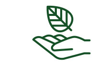 Icon für Nachhaltigkeit Es ist ein Icon zu sehen, bestehend aus einer offen Hand auf der ein Blatt von einer Pflanze liegt