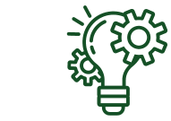 Icon für Innovation Es ist ein Icon zu sehen bestehend aus einer Gluehbirne und 2 Zahnraedern