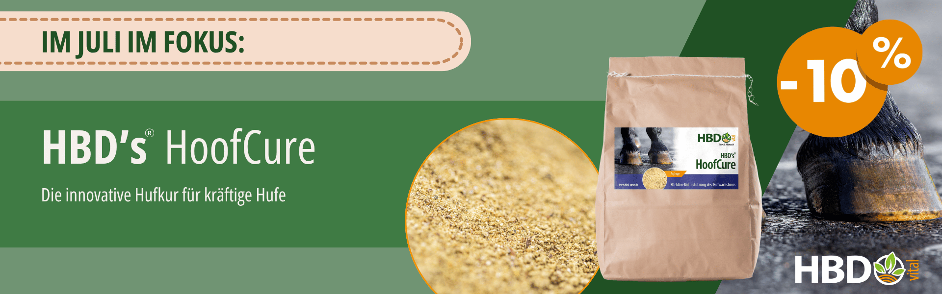 Aktionsbanner für HoofCure. Die Hufkur für Pferde